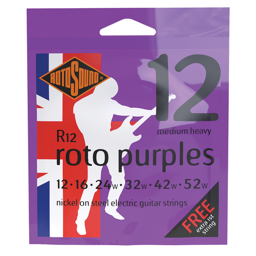 Rotosound Roto Purples Electric Guitar String Set 12-52 [R12] - Medium Heavy Gauge, Nickel Plated Steel, Includes Extra 1st String