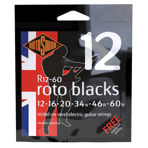 Rotosound Roto Blacks Electric Guitar Strings 12-60 [R1260] - Medium-Heavy Top / Extra-Heavy Bottom, Nickel Plated Steel, Made in Britain