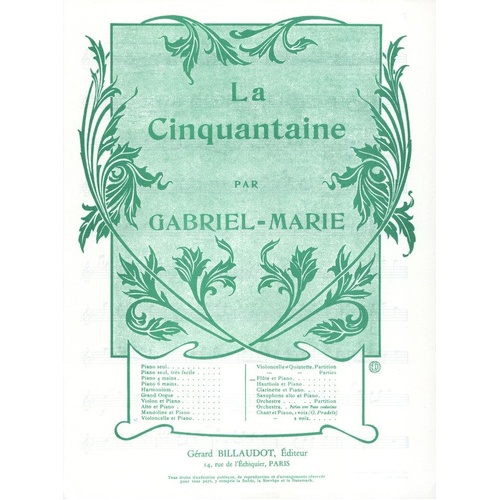 La Cinquantaine for Flute by Jean Gabriel-Marie, Gerard Billaudot Editeur, 1 Page