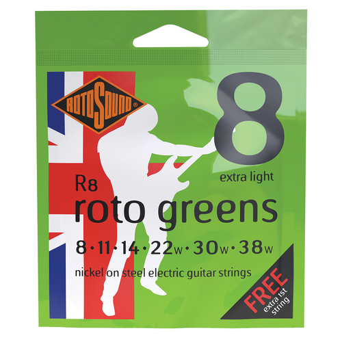 Rotosound Roto Greens Electric Guitar String Set 8-38 [R8] - Extra Light Gauge Nickel Plated Steel