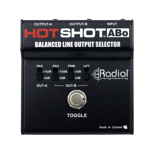 Radial HOTSHOT ABO -  Mic & line switcher 1 XLR-F input and 2 XLR-M outputs. Balanced