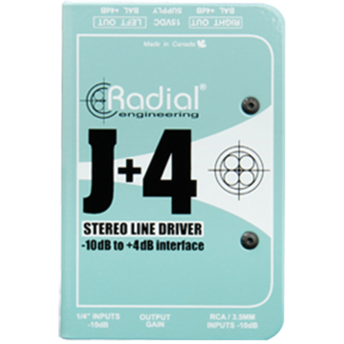 Radial Engineering J+4 Active -10dB to +4dB stereo line driver with transformer isolated inputs