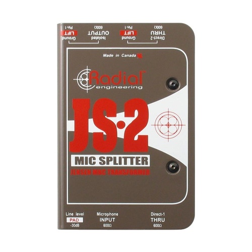 Radial JS2 - Mic splitter passive with 1-input 2-direct outs & 1 Jensen isolated output