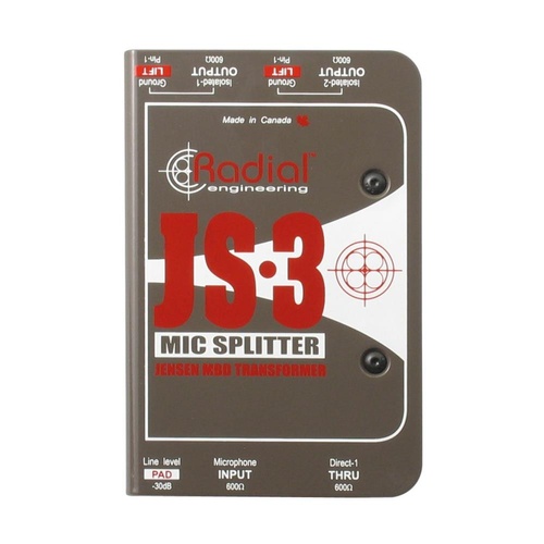 Radial JS3 - Mic splitter passive with 1-input 1-direct out & 2 Jensen isolated outputs