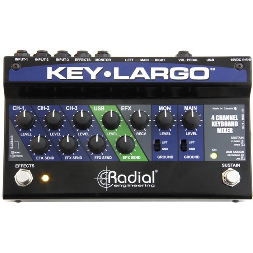 Radial KEY-LARGO - Keyboard mixer 3 stereo inputs effects bus USB balanced DI outs