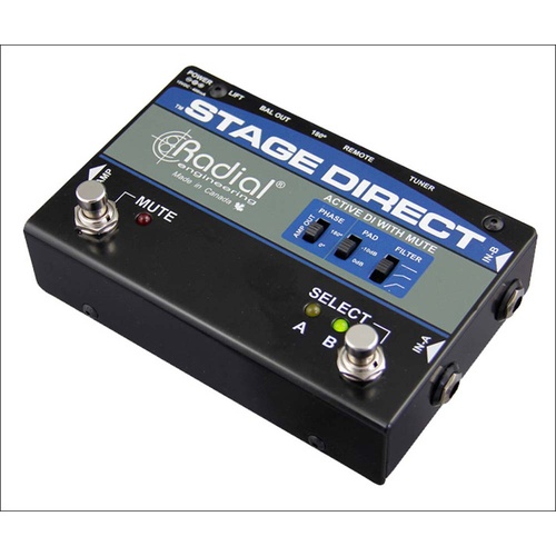Active DI w/ mute footswitch for silent tuning on stage, 48V Phantom 