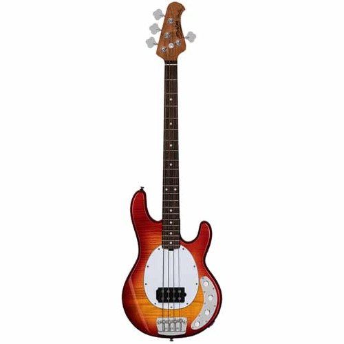 Sterling by Music Man SBMM StingRay RAY34 Flame Maple, Heritage Cherry Burst Bass