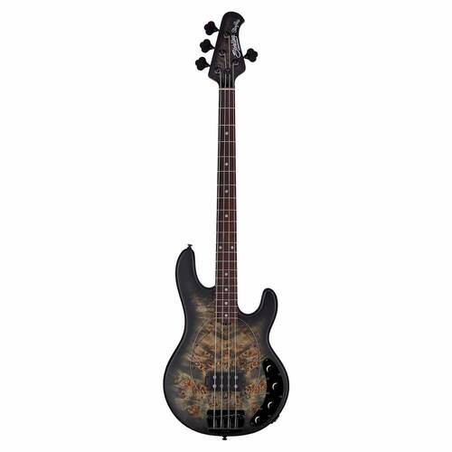 Sterling by Music Man SBMM StingRay RAY34 Poplar Burl, Trans Black Satin Bass