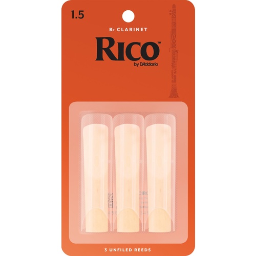 Rico Bb Clarinet Reeds, Strength 1.5, 3-pack