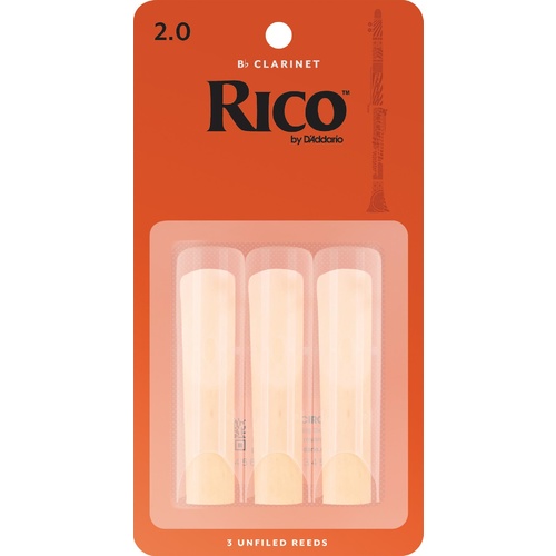 Rico Bb Clarinet Reeds, Strength 2.0, 3-pack