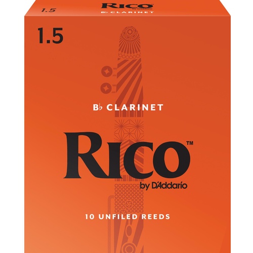 Rico Bb Clarinet Reeds, Strength 1.5, 10-pack