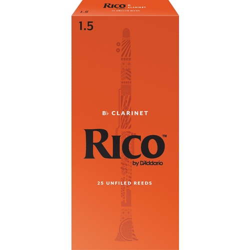 Rico Bb Clarinet Reeds, Strength 1.5, 25-pack