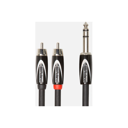 ROLAND RCC-10-TR2RV2 Interconnect Cable - 10ft TRS to Dual RCA - Professional Black Series Audio Cable