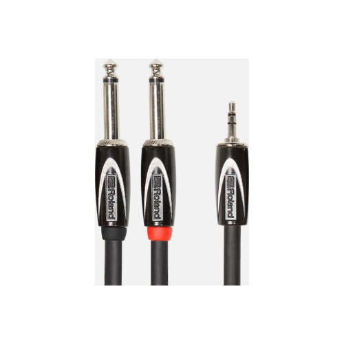 ROLAND RCC-15-3528V2 Interconnect Cable - 15ft TRSmini to Dual 1/4" TS, High-Quality Black Series, Oxygen-Free Copper Core