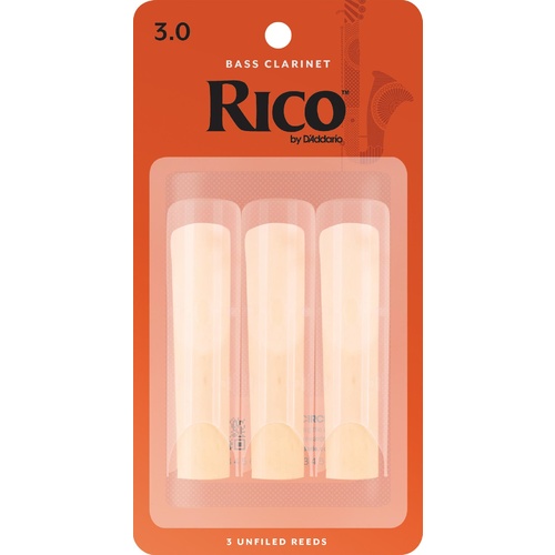 Rico Bass Clarinet Reeds, Strength 3.0, 3-pack