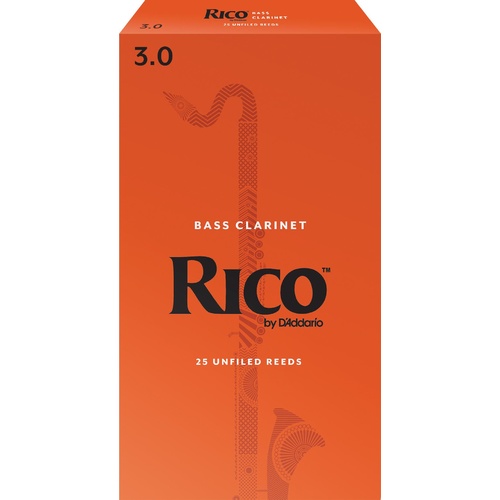 Rico Bass Clarinet Reeds, Strength 3.0, 25-pack