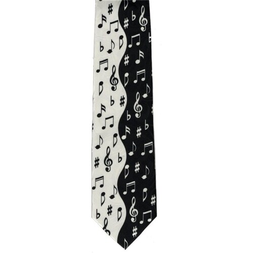 Polyester Tie: Notes Black And White