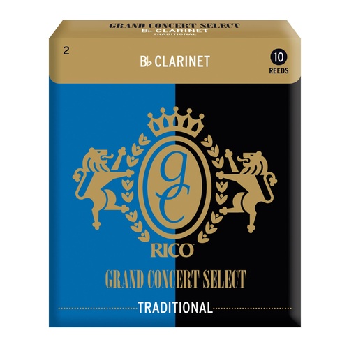 Rico Grand Concert Select Traditional Bb Clarinet Reeds, Strength 2.0, 10-pack
