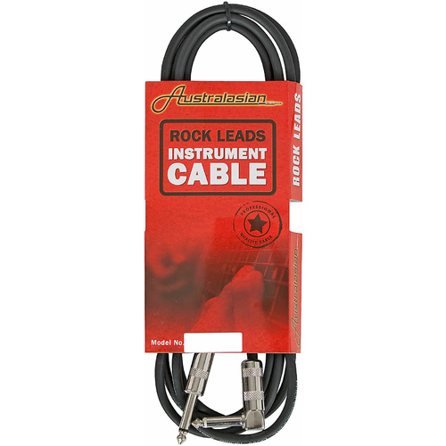 AUSTRALASIAN 20 Foot Guitar Lead / Instrument Cable Black Straight & Angle