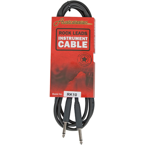 AUSTRALASIAN 10 Foot Guitar Lead / Instrument Cable Black Heat Shrunk