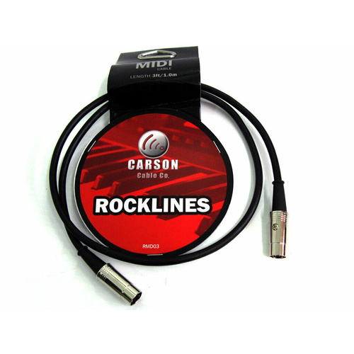 Carson Rocklines Midi Cable 3 Foot 6mm O/D Midi Cable Chrome Connectors