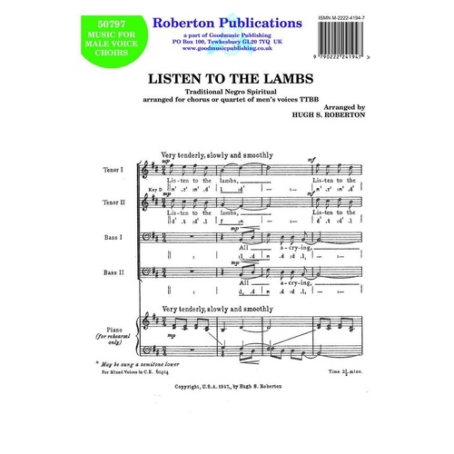 Listen to the Lambs TTBB A Cappella by Hugh S. Roberton