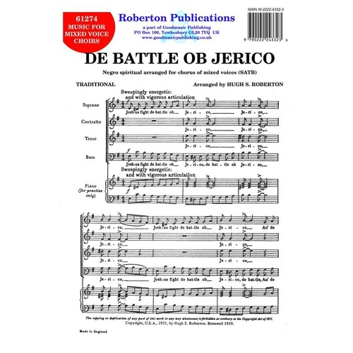 De Battle Ob Jerico SATB A Cappella by Hugh S. Roberton