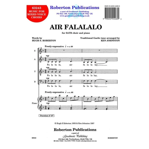 Air Falalalo SATB/Piano by Ken Johnston, Roberton Publications, Choral, 1 Page