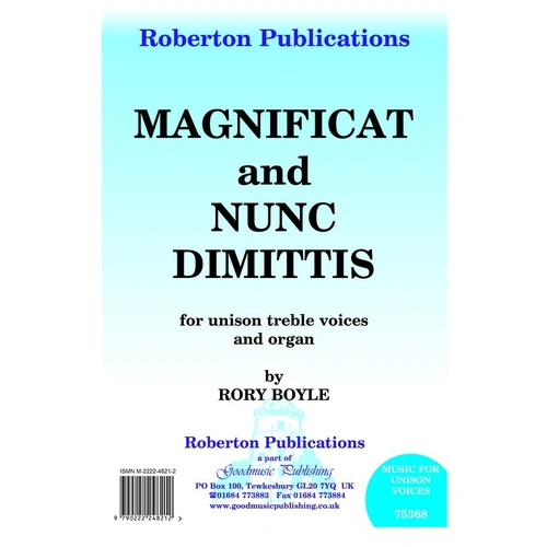 Magnificat & Nunc Dimittis for Treble and Organ by Rory Boyle, 1 Page, Roberton Publications