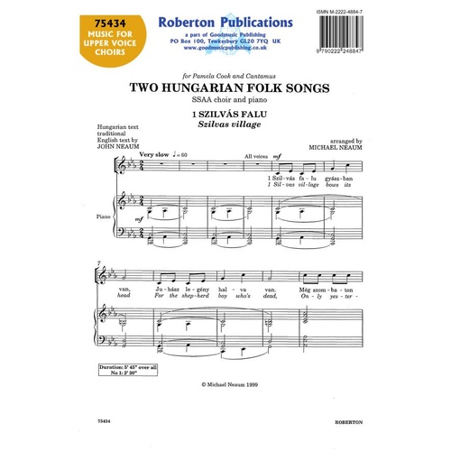 Two Hungarian Folk Songs for SSAA Choir and Piano by Michael Neaum