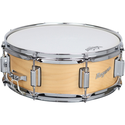Rogers PowerTone Series Wood Shell Snare Drum - Satin Natural Finish, 14 x 5", 5-Ply Maple-Poplar, Beavertail Lugs, Remo Heads