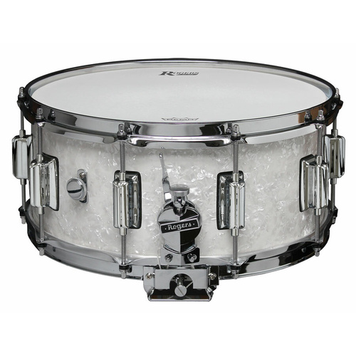 Rogers Dyna-Sonic Beavertail Snare Drum - 14 x 6.5" White Marine Pearl, Model No. 37WMP, 5-ply Maple/Poplar Shell, Floating Snare System