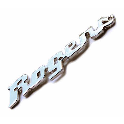 Rogers Script Logo Badge - Thick Cast Steel with Chrome Finish and Mounting Hardware