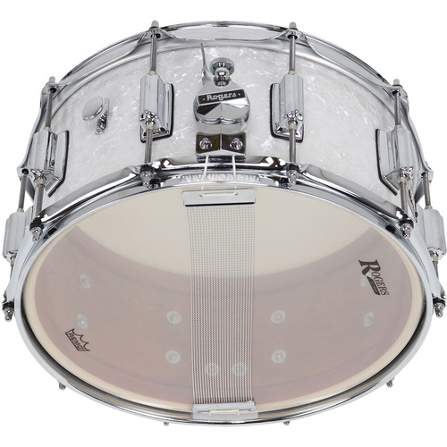 Rogers SuperTen Wood Series Snare Drum - White Marine Pearl Finish - 14 x 6.5" - 5-ply Maple-Poplar Shell, Clock Face Throw-off, Beavertail Lugs