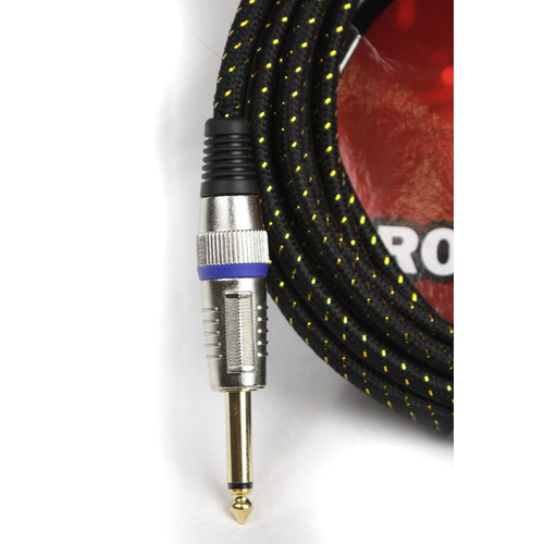CARSON 10 Foot Guitar Lead / Instrument Cable  Noiseless Braided Black/Gold