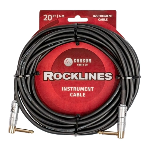 Carson Cable Co Rocklines 20ft Noiseless Guitar Cable with Right Angle Jacks