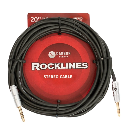 Carson Cable Co Carson Rocklines 20ft Guitar Cable with 6.3mm Stereo Jacks and Gold Shaft