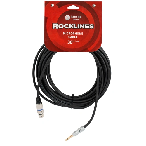 Carson Cable Co Rocklines 30 FT Microphone Cable Female XLR to Male Jack Chrome