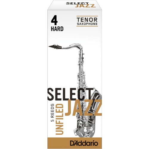 Rico Select Jazz Tenor Sax Reeds, Unfiled, Strength 4 Strength Hard, 5-pack
