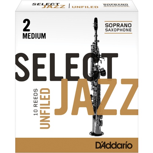 Rico Select Jazz Soprano Sax Reeds, Unfiled, Strength 2 Strength Medium, 10-pack