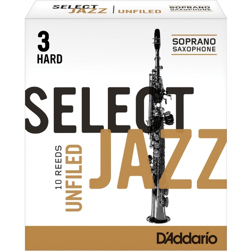 Rico Select Jazz Soprano Sax Reeds, Unfiled, Strength 3 Strength Hard, 10-pack