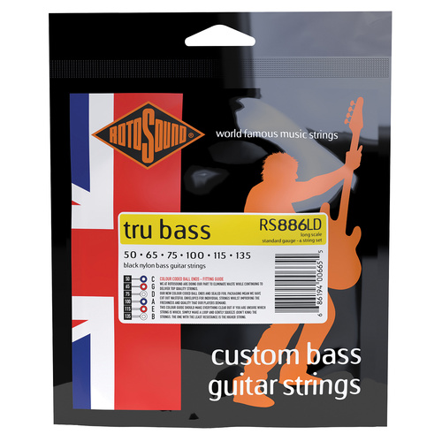 Rotosound Tru Bass 88 Black Nylon Tapewound 6 String Bass Guitar Strings 50-135 [RS886LD]