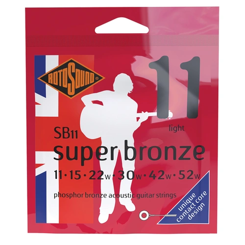 Rotosound Super Bronze Acoustic Guitar Strings 11-52 [RSB11] - Phosphor Bronze, Long Sustain, Bright Tone, Made in Britain