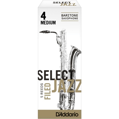 Rico Select Jazz Baritone Sax Reeds, Filed, Strength 4 Strength Medium, 5-pack