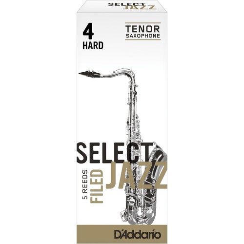 Rico Select Jazz Tenor Sax Reeds, Filed, Strength 4 Strength Hard, 5-pack