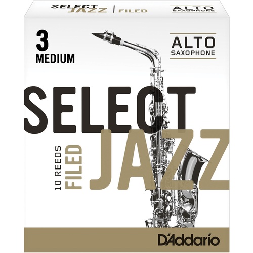 Rico Select Jazz Alto Sax Reeds, Filed, Strength 3 Strength Medium, 10-pack