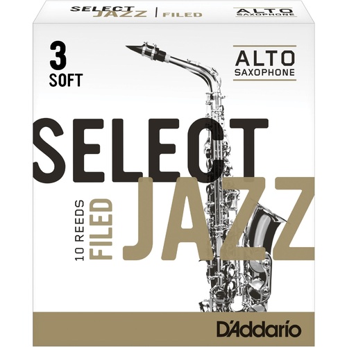 Rico Select Jazz Alto Sax Reeds, Filed, Strength 3 Strength Soft, 10-pack