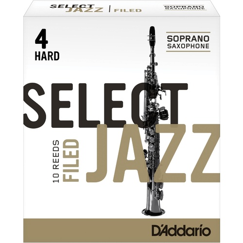 Rico Select Jazz Soprano Sax Reeds, Filed, Strength 4 Strength Hard, 10-pack