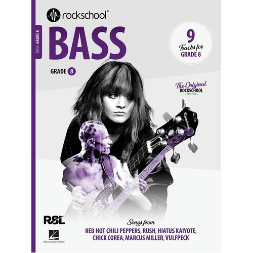 Rockschool Bass Grade 8 (2024) - Double Bass, 96 Pages, Includes 9 Expertly Arranged Tracks for Exam Preparation.