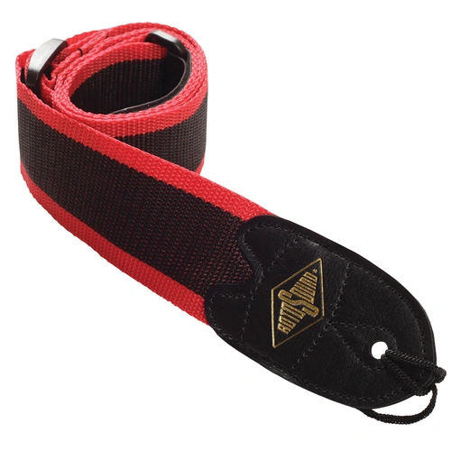 Rotosound Red Stripe Webbing Guitar Strap with Leather Ends